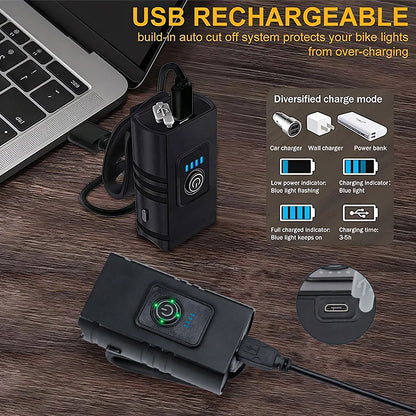 Front Bike Light USB Rechargeable Power Display Bicycle Led Light Waterproof Bicycle Headlight Flashlight Cycling Accessories