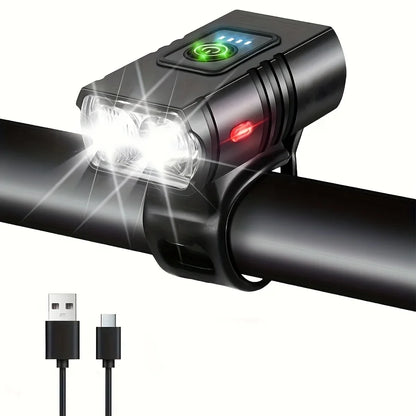 Front Bike Light USB Rechargeable Power Display Bicycle Led Light Waterproof Bicycle Headlight Flashlight Cycling Accessories
