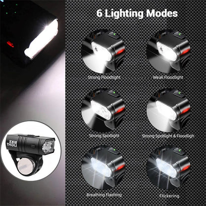 Front Bike Light USB Rechargeable Power Display Bicycle Led Light Waterproof Bicycle Headlight Flashlight Cycling Accessories